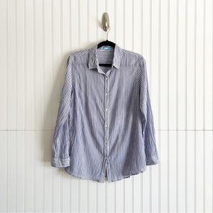 J. McLaughlin Large Blue and White Striped Button Down Blouse